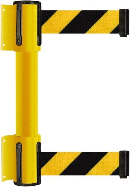 Tensator - 16.64" High x 156" Long x 3" Wide Barrier Dual Line Wall Mount - Steel, Yellow Powdercoat Finish, Yellow, Use with 898 Wall Receiver - Americas Industrial Supply