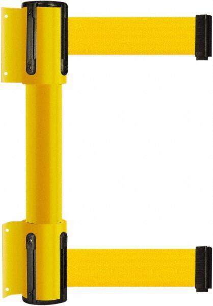 Tensator - 16.64" High x 89" Long x 3" Wide Barrier Dual Line Wall Mount - Steel, Yellow Powdercoat Finish, Yellow, Use with 898 Wall Receiver - Americas Industrial Supply