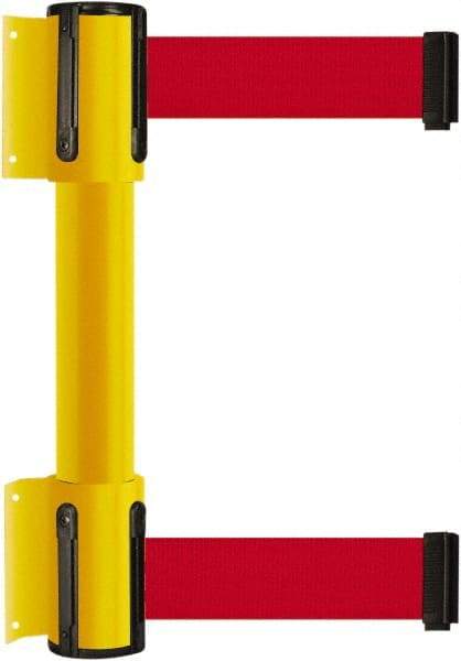 Tensator - 16.64" High x 156" Long x 3" Wide Barrier Dual Line Wall Mount - Steel, Yellow Powdercoat Finish, Yellow, Use with 898 Wall Receiver - Americas Industrial Supply