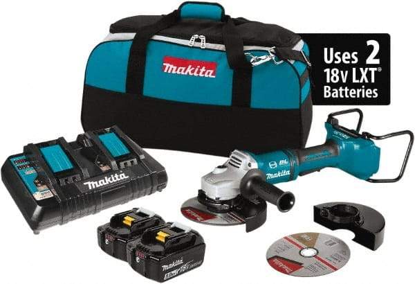 Makita - 7" Wheel Diam, 7,700 RPM, Cordless Angle & Disc Grinder - 5/8-11 Spindle, 18 Volts - Americas Industrial Supply