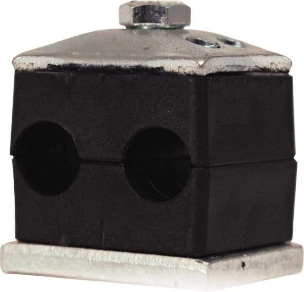 HYDAC - 4.33" Wide x 2.81" High x 1.18" Deep, Polypropylene Twin Vibration-Control Clamp - Carbon Steel Plate, For 1-1/4" Pipe, Mount with Weld Plate, Top Plate, Plastic Clamp Pair, Bolts - Americas Industrial Supply