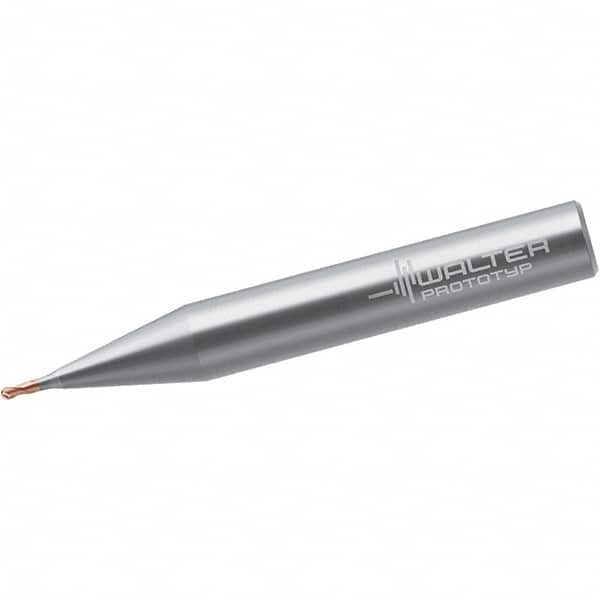 Walter-Prototyp - 1mm Diam, 0.8mm LOC, 2 Flute Solid Carbide Ball End Mill - TiAlSiN Finish, Single End, 50mm OAL, 6mm Shank Diam, Spiral Flute - Americas Industrial Supply