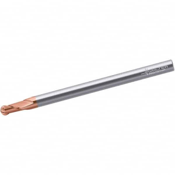 Walter-Prototyp - 4mm Diam, 6mm LOC, 2 Flute Solid Carbide Ball End Mill - TiAlSiN Finish, Single End, 70mm OAL, 6mm Shank Diam, Spiral Flute - Americas Industrial Supply