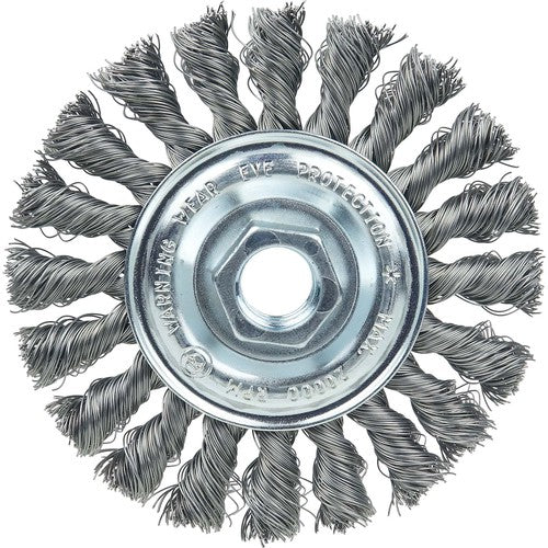 Vortec Pro 4″ Knot Wire Wheel, Standard Twist, .014″ , 5/8″-11 UNC Nut, Steel Wire - Americas Industrial Supply