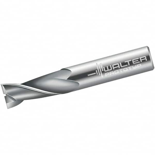 Walter-Prototyp - 12mm, 22mm LOC, 12mm Shank Diam, 83mm OAL, 2 Flute, Solid Carbide Square End Mill - Single End, Uncoated, Spiral Flute, 30° Helix, Centercutting, Right Hand Cut, Right Hand Flute - Americas Industrial Supply
