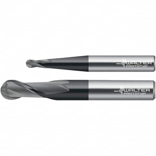 Walter-Prototyp - 3/8" Diam, 7/8" LOC, 2 Flute Solid Carbide Ball End Mill - TiAlN Finish, Single End, 3" OAL, 3/8" Shank Diam, Spiral Flute - Americas Industrial Supply