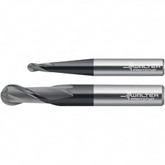 Walter-Prototyp - 3/8" Diam, 7/8" LOC, 2 Flute Solid Carbide Ball End Mill - TiAlN Finish, Single End, 3" OAL, 3/8" Shank Diam, Spiral Flute - Americas Industrial Supply