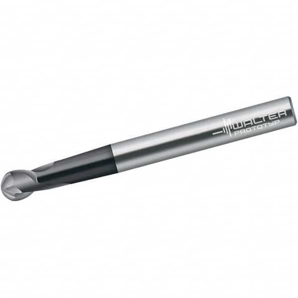 Walter-Prototyp - 8mm Diam, 9mm LOC, 2 Flute Solid Carbide Ball End Mill - TiAlN Finish, Single End, 100mm OAL, 8mm Shank Diam, Spiral Flute - Americas Industrial Supply