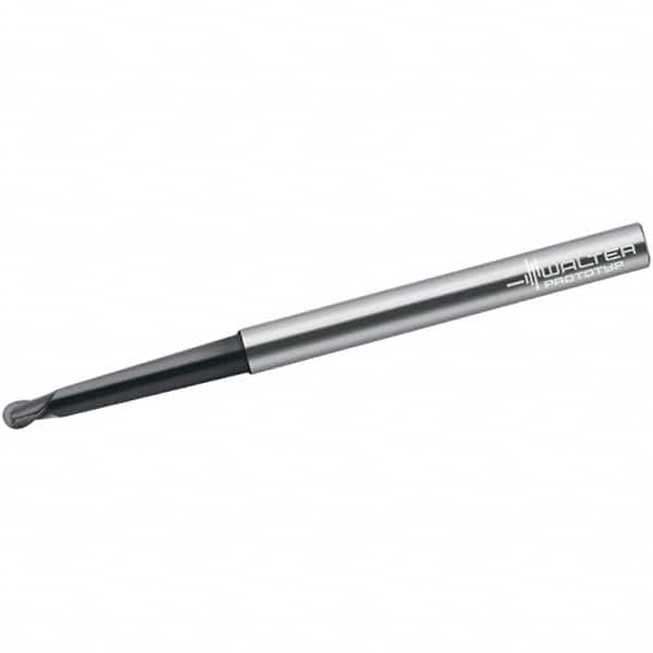 Walter-Prototyp - 2mm Diam, 2mm LOC, 2 Flute Solid Carbide Ball End Mill - TiAlN Finish, Single End, 80mm OAL, 6mm Shank Diam, Spiral Flute - Americas Industrial Supply