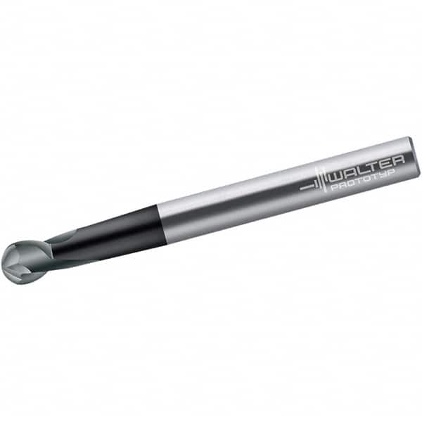 Walter-Prototyp - 2mm Diam, 3mm LOC, 2 Flute Solid Carbide Ball End Mill - Diamond Finish, Single End, 75mm OAL, 6mm Shank Diam, Spiral Flute - Americas Industrial Supply