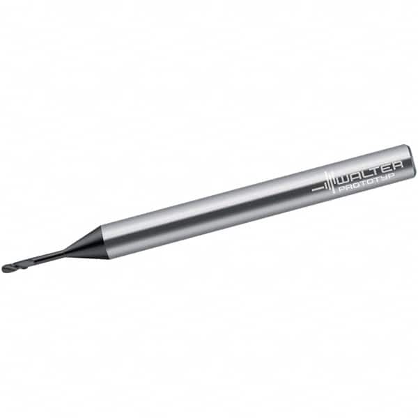 Walter-Prototyp - 0.3mm Diam, 0.3mm LOC, 2 Flute Solid Carbide Ball End Mill - Diamond Finish, Single End, 38mm OAL, 3mm Shank Diam, Spiral Flute - Americas Industrial Supply