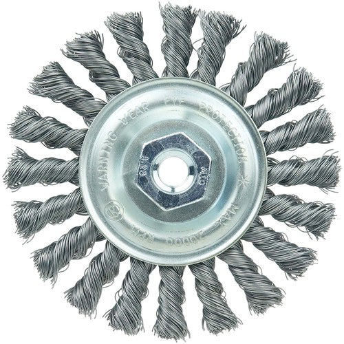 Vortec Pro 4″ Knot Wire Wheel, Standard Twist, .014″ Steel Fill, M10x1.25 Nut - Americas Industrial Supply