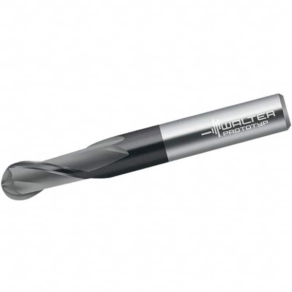 Walter-Prototyp - 2mm Diam, 6mm LOC, 2 Flute Solid Carbide Ball End Mill - Diamond Finish, Single End, 38mm OAL, 3mm Shank Diam, Spiral Flute - Americas Industrial Supply