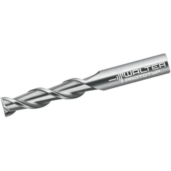 Walter-Prototyp - 1/2", 50.8mm LOC, 1/2" Shank Diam, 4-1/2" OAL, 2 Flute, Solid Carbide Square End Mill - Single End, Uncoated, Spiral Flute, 45° Helix, Centercutting, Right Hand Cut, Right Hand Flute - Americas Industrial Supply