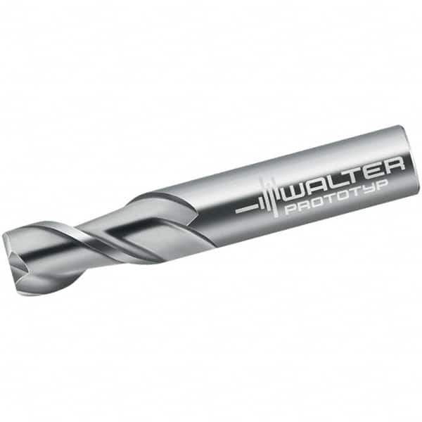 Walter-Prototyp - 1/2", 25.4mm LOC, 1/2" Shank Diam, 3-1/2" OAL, 2 Flute, Solid Carbide Square End Mill - Single End, Uncoated, Spiral Flute, 45° Helix, Centercutting, Right Hand Cut, Right Hand Flute - Americas Industrial Supply
