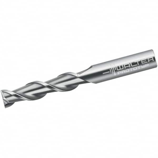 Walter-Prototyp - 10mm, 50mm LOC, 10mm Shank Diam, 118mm OAL, 2 Flute, Solid Carbide Square End Mill - Single End, Uncoated, Spiral Flute, 45° Helix, Centercutting, Right Hand Cut, Right Hand Flute - Americas Industrial Supply