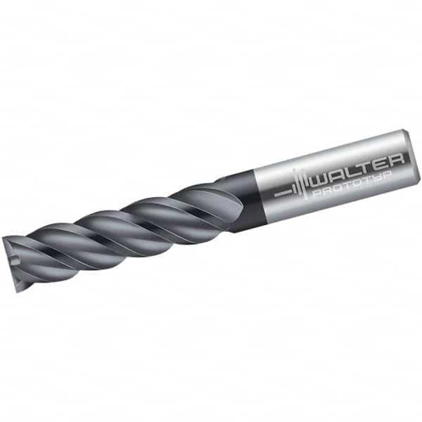 Walter-Prototyp - 3/8", 44.45mm LOC, 3/8" Shank Diam, 4" OAL, 4 Flute, Solid Carbide Square End Mill - Single End, TiAlN Finish, Spiral Flute, 45° Helix, Centercutting, Right Hand Cut, Right Hand Flute - Americas Industrial Supply