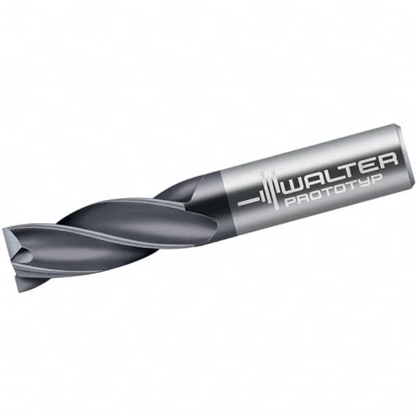 Walter-Prototyp - 7/16", 25.4mm LOC, 1/2" Shank Diam, 3-1/2" OAL, 4 Flute, Solid Carbide Square End Mill - Single End, TiAlN Finish, Spiral Flute, 30° Helix, Centercutting, Right Hand Cut, Right Hand Flute - Americas Industrial Supply