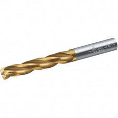 Walter-Titex - 10.5mm 150° Spiral Flute Solid Carbide Screw Machine Drill Bit - TiN Finish, Right Hand Cut, 55mm Flute Length, 89mm OAL, Maximiza Point, Straight Shank - Americas Industrial Supply
