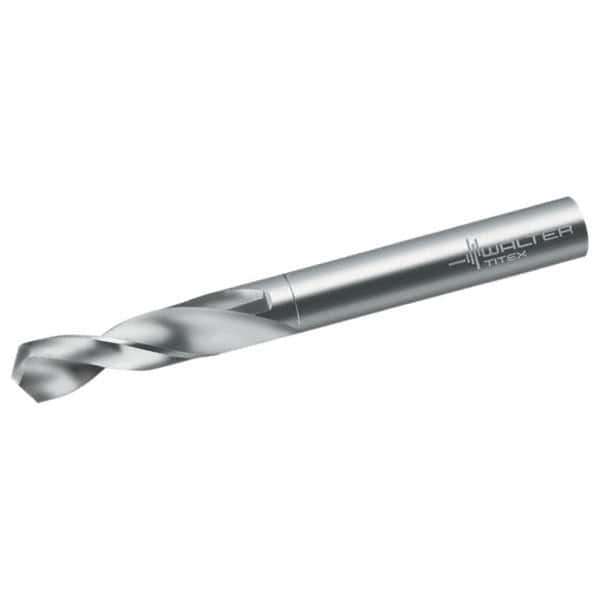 Walter-Titex - 7.6mm 118° Spiral Flute Solid Carbide Screw Machine Drill Bit - Bright Finish, Right Hand Cut, 37mm Flute Length, 79mm OAL, Form V+A Point, Straight Shank - Americas Industrial Supply
