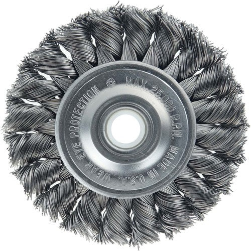 Vortec Pro 3″ Knot Wire Wheel, Standard Twist, .014″ , 1/2″-3/8″ Arbor Hole, Steel Wire - Americas Industrial Supply