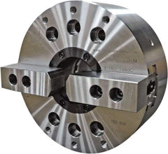 TMX - 2 Jaws, 10" Chuck Diam, Plain Back Mount, 3.0315" Through Hole, Drawtube, Hydraulic Power Lathe Chuck - 1.2205" to 10" Jaw Capacity, 4,200 RPM - Americas Industrial Supply