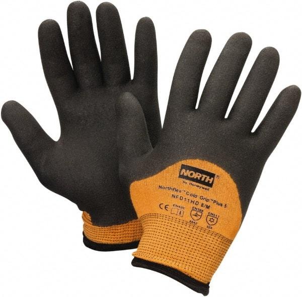 North - Size 2XL (11), ANSI Cut Lvl 4, Nitrile Coated Dyneema Cut & Puncture Resistant Gloves - 12" Long, Palm, Fingers & Knuckles Coated, Dyneema Lining, Continuous Knit Cuff, Hi-Vis Orange/Black, Paired - Americas Industrial Supply