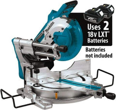 Makita - 36 Amp, 18 Volt, 4,400 RPM, 60° Double Bevel Sliding Miter Saw - 5/8" Arbor, 10" Blade Diam, Includes Vertical Vise, Triangular Rule, Dust Bag, Hex Wrench, 10" x 5/8" 40T Micro-Polished Miter Saw Blade & Wireless Unit - Americas Industrial Supply