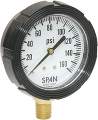 Span - 3-1/2" Dial, 1/4 Thread, 0-100 Scale Range, Pressure Gauge - Center Back Connection Mount, Accurate to 1% Full-Scale of Scale - Americas Industrial Supply