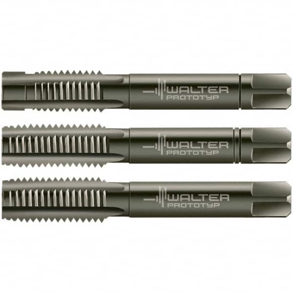 Walter-Prototyp - M4x0.70 Metric, 3 Flute, Modified Bottoming & Plug, Nitride/Oxide Finish, Cobalt Tap Set - Right Hand Cut, 45mm OAL, 0.4331" Thread Length, 6HX Class of Fit, Series 30016 - Americas Industrial Supply