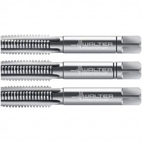 Walter-Prototyp - M5x0.80 Metric, 3 Flute, Modified Bottoming, Plug & Taper, Bright Finish, High Speed Steel Tap Set - Right Hand Cut, 50mm OAL, 0.5118" Thread Length, 6H Class of Fit, Series 30060 - Americas Industrial Supply