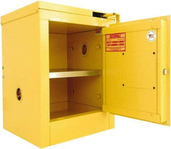 Securall Cabinets - 1 Door, 1 Shelf, Yellow Steel Standard Safety Cabinet for Flammable and Combustible Liquids - 24" High x 17" Wide x 17" Deep, Self Closing Door, 3 Point Key Lock, 4 Gal Capacity - Americas Industrial Supply