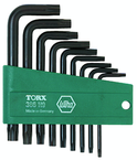 9 Piece - T8s; T9s; T10s; T15s; T20s; T25s; T27s; T30s; T40s - Black Finish Security - Torx Short Arm L-Key Set - Americas Industrial Supply