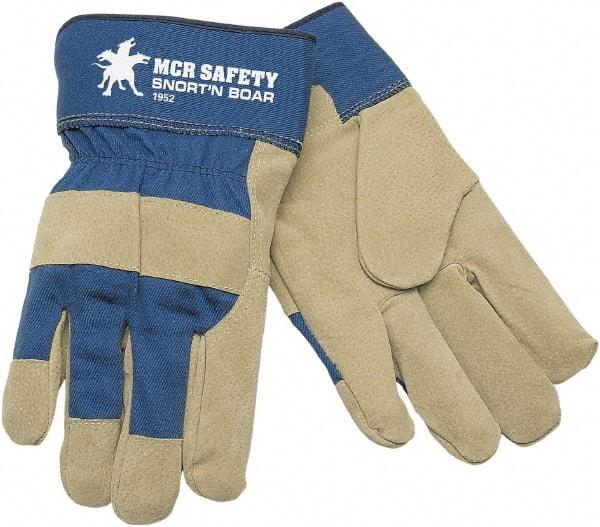 MCR Safety - Size L Pigskin General Protection Work Gloves - For Work & Driver, Uncoated, Safety Cuff, Gray/Blue, Paired - Americas Industrial Supply
