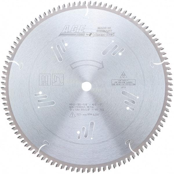 Amana Tool - 12" Diam, 5/8" Arbor Hole Diam, 100 Tooth Wet & Dry Cut Saw Blade - Carbide-Tipped, Clean Action, Standard Round Arbor - Americas Industrial Supply