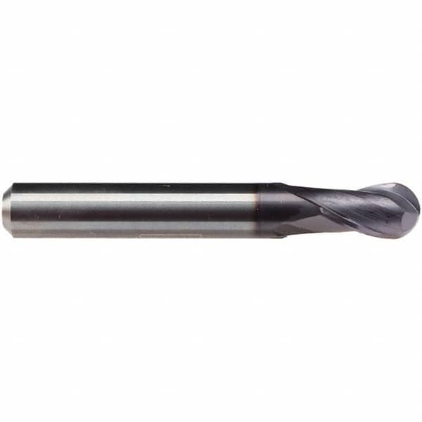 Emuge - 1/4" Diam, 3/8" LOC, 2 Flute Solid Carbide Ball End Mill - TiAlN Finish, Single End, 2-1/4" OAL, 1/4" Shank Diam, Ball Flute - Americas Industrial Supply