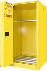 Securall Cabinets - 34" Wide x 34" Deep x 65" High, 18 Gauge Steel Vertical Drum Cabinet with 3 Point Key Lock - Yellow, Self-Closing Door, 1 Shelf, 1 Drum, Drum Rollers Included - Americas Industrial Supply