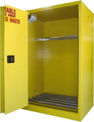 Securall Cabinets - 43" Wide x 31" Deep x 65" High, 18 Gauge Steel Vertical Drum Cabinet with 3 Point Key Lock - Yellow, Self-Closing Door, 1 Shelf, 2 Drums, Drum Rollers Included - Americas Industrial Supply