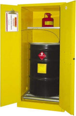 Securall Cabinets - 31" Wide x 31" Deep x 65" High, 18 Gauge Steel Vertical Drum Cabinet with 3 Point Key Lock - Yellow, Manual Closing Door, 1 Shelf, 1 Drum, Drum Rollers Included - Americas Industrial Supply