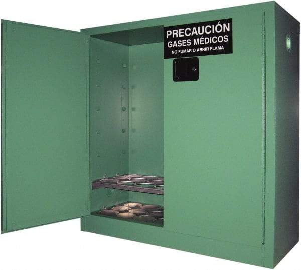 Securall Cabinets - 2 Door, Green Steel Standard Safety Cabinet for Flammable and Combustible Liquids - 44" High x 43" Wide x 18" Deep, Manual Closing Door, 3 Point Key Lock, D, E Cylinder Capacity - Americas Industrial Supply