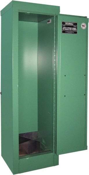 Securall Cabinets - 1 Door, Green Steel Standard Safety Cabinet for Flammable and Combustible Liquids - 44" High x 14" Wide x 13-5/8" Deep, Manual Closing Door, 3 Point Key Lock, D, E Cylinder Capacity - Americas Industrial Supply