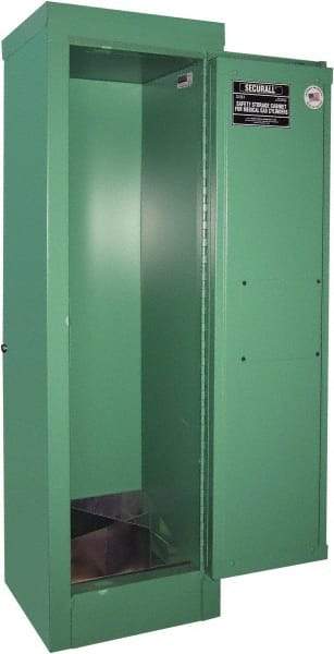 Securall Cabinets - 1 Door, Green Steel Standard Safety Cabinet for Flammable and Combustible Liquids - 44" High x 14" Wide x 13-5/8" Deep, Manual Closing Door, 3 Point Key Lock, D, E Cylinder Capacity - Americas Industrial Supply