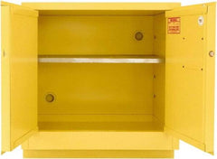 Securall Cabinets - 2 Door, 1 Shelf, Yellow Steel Under the Counter Safety Cabinet for Flammable and Combustible Liquids - 35-9/16" High x 59" Wide x 22" Deep, Manual Closing Door, 3 Point Key Lock, 44 Gal Capacity - Americas Industrial Supply