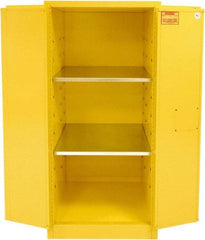 Securall Cabinets - 2 Door, 2 Shelf, Yellow Steel Standard Safety Cabinet for Flammable and Combustible Liquids - 65" High x 31" Wide x 31" Deep, Manual Closing Door, 3 Point Key Lock, 60 Gal Capacity - Americas Industrial Supply