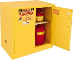 Securall Cabinets - 2 Door, 1 Shelf, Yellow Steel Standard Safety Cabinet for Flammable and Combustible Liquids - 35" High x 36" Wide x 24" Deep, Manual Closing Door, 3 Point Key Lock, 20 Gal Capacity - Americas Industrial Supply