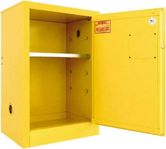 Securall Cabinets - 1 Door, 1 Shelf, Yellow Steel Standard Safety Cabinet for Flammable and Combustible Liquids - 35" High x 24" Wide x 18" Deep, Manual Closing Door, 3 Point Key Lock, 12 Gal Capacity - Americas Industrial Supply