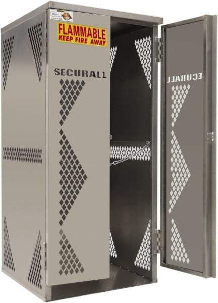 Securall Cabinets - 2 Door, Silver Aluminum Standard Safety Cabinet for Flammable and Combustible Liquids - 65" High x 30" Wide x 32" Deep, Manual Closing Door, Padlockable Hasp, Vertical Cylinder Capacity - Americas Industrial Supply