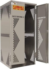 Securall Cabinets - 2 Door, Silver Aluminum Standard Safety Cabinet for Flammable and Combustible Liquids - 65" High x 30" Wide x 32" Deep, Manual Closing Door, Padlockable Hasp, Vertical Cylinder Capacity - Americas Industrial Supply