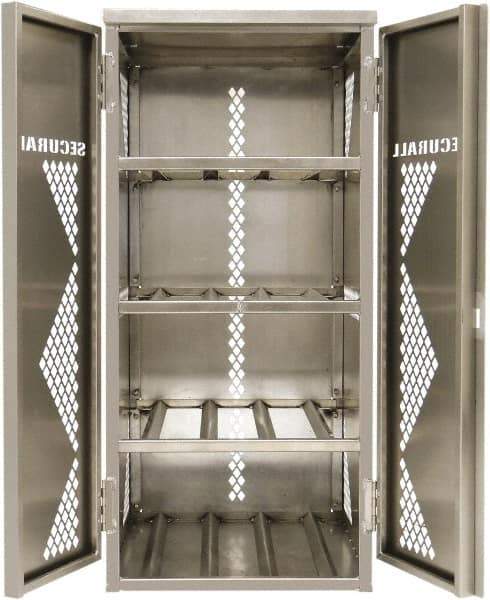 Securall Cabinets - 2 Door, 4 Shelf, Yellow Steel Standard Safety Cabinet for Flammable and Combustible Liquids - 65" High x 30" Wide x 32" Deep, Manual Closing Door, Padlockable Hasp, 20 or 33 Lb Cylinder Capacity - Americas Industrial Supply