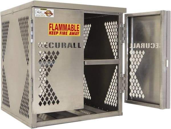 Securall Cabinets - 2 Door, 2 Shelf, Yellow Steel Standard Safety Cabinet for Flammable and Combustible Liquids - 33" High x 30" Wide x 32" Deep, Manual Closing Door, Padlockable Hasp, 20 or 33 Lb Cylinder Capacity - Americas Industrial Supply